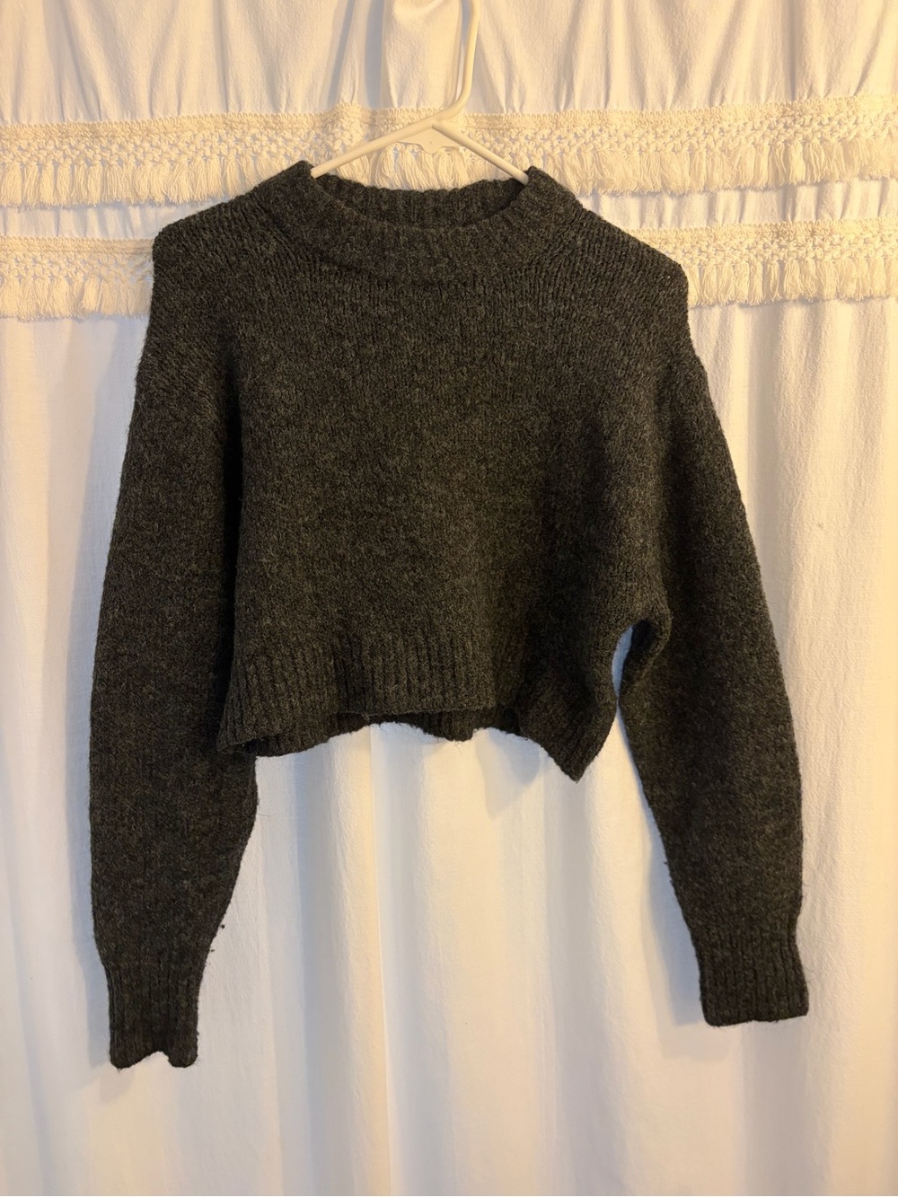 H&M Dark Charcoal Cropped Crewneck Sweater